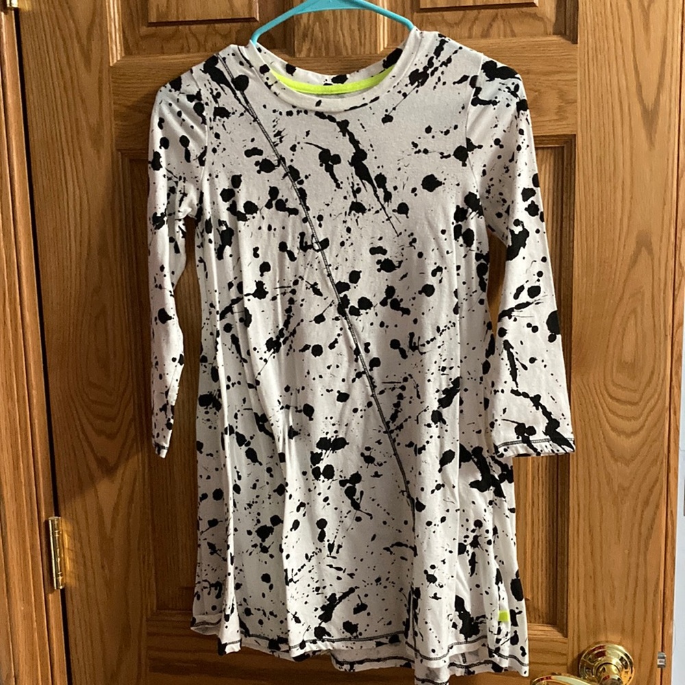 Kind Is Cool Kids Large Black and White Splatter Print Long Sleeve Dress